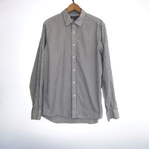 Michael Kors Button Up Shirt Sz Med Classic Fit White Gray Stripes